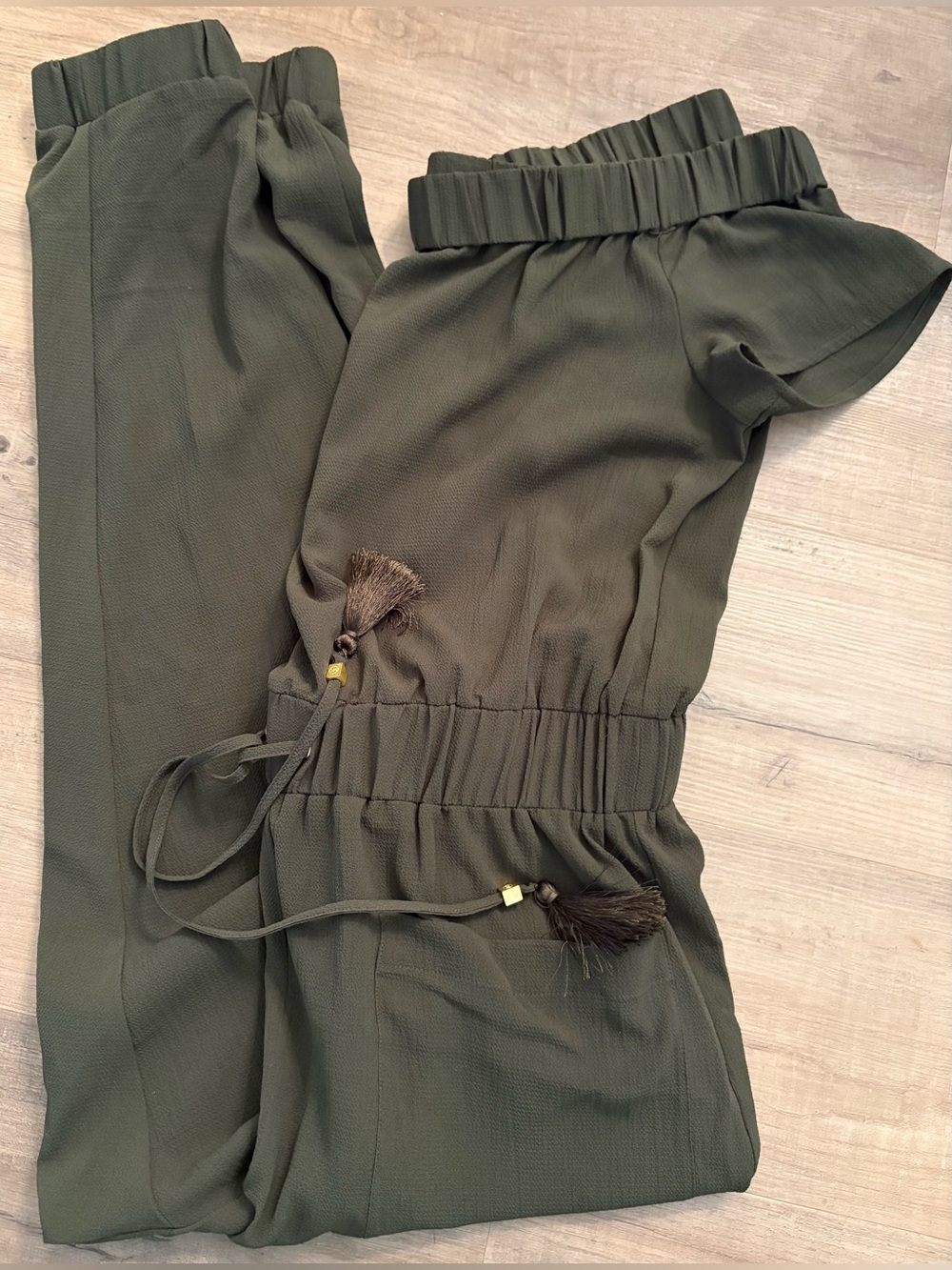 Michael Kors Olive Green Jumpsuit with Tassel Drawstring